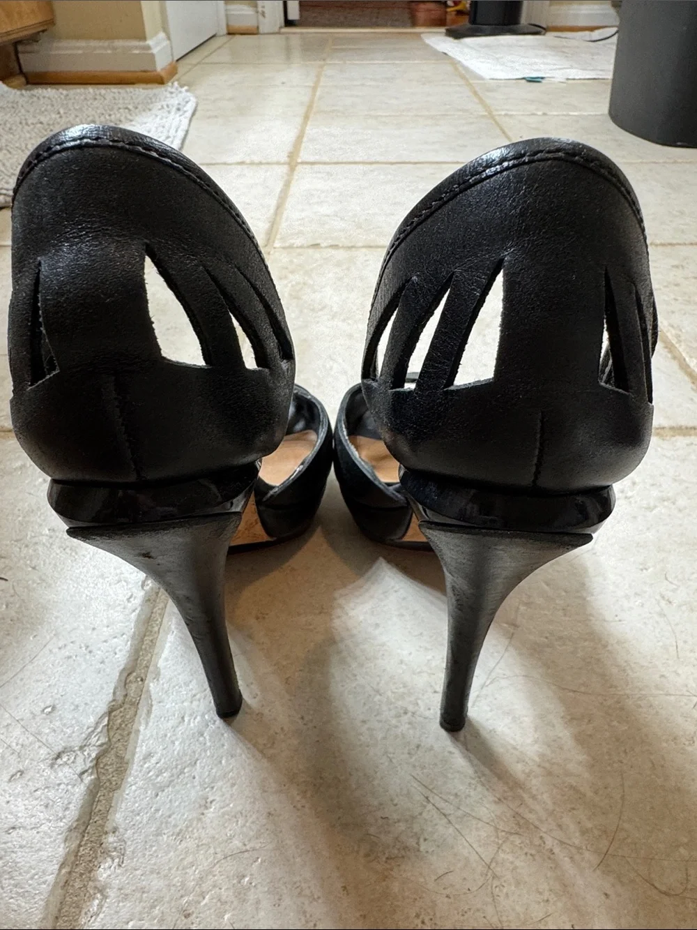 L.A.M.B. Black Cutout Open-Toe Stiletto Heels
